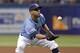 ST. PETERSBURG, FL - JULY 13: Pitcher David Price #14 of the Tampa Bay Rays hauls in the pop out by Dan Johnson #16 of the Toronto Blue Jays during the first inning of a game on July 13, 2014 at Tropicana Field in St. Petersburg, Florida. (Photo by Bria