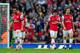 LONDON, ENGLAND - MARCH 29: A dejected Santi Cazorla, Mikel Arteta and Mathieu Flamini of Arsenal after conceding the first goal during the Barclays Premier League match between Arsenal and Manchester City at Emirates Stadium on March 29, 2014 in London,