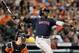HOUSTON, TX - JULY 11: David Ortiz #34 of the Boston Red Sox doubles, scoring three runs in the sixth inning against the Houston Astros at Minute Maid Park on July 11, 2014 in Houston, Texas. (Photo by Bob Levey/Getty Images)