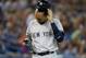 TORONTO, CANADA - AUGUST 26: Derek Jeter #2 of the New York Yankees reacts after striking out to end the seventh inning during MLB game action against the Toronto Blue Jays on August 26, 2013 at Rogers Centre in Toronto, Ontario, Canada. (Photo by Tom Szc