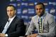 Jun 27, 2014; Independence, OH, USA; Cleveland Cavaliers head coach David Blatt (left) listens as first round pick Andrew Wiggins speaks to the media at Cleveland Clinic Courts. Mandatory Credit: David Richard-USA TODAY Sports