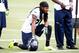 Jun 17, 2014; Renton, WA, USA; Seattle Seahawks cornerback Richard Sherman (25) rests on the sideline during a minicamp scrimmage at the Virginia Mason Athletic Center. Mandatory Credit: Joe Nicholson-USA TODAY Sports