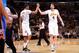 LOS ANGELES, CA - MARCH 9: Wesley Johnson #11 and Ryan Kelly #4 of the Los Angeles Lakers high five during a game against the Oklahoma City Thunder at STAPLES Center on March 9, 2014 in Los Angeles, California. NOTE TO USER: User expressly acknowledges an