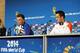 SAO PAULO, BRAZIL - JULY 08: Head coach, Louis van Gaal and Stefan de Vrij speak to the media during the Netherlands Press Conference at the 2014 FIFA World Cup Brazil held at the Arena de Sao Paulo on July 8, 2014 in Sao Paulo, Brazil. (Photo by Dean M