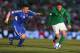 DUBLIN, IRELAND - JUNE 07: Aiden McGeady of the Republic of Ireland battles with Suni Olsen of the Faroe Islands during the FIFA 2014 World Cup Qualifier between Republic of Ireland and the Faroe Islands at the Aviva Stadium on June 7, 2013 in Dublin, Ir