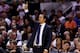 SAN ANTONIO, TX - JUNE 15: Erik Spoelstra of the Miami Heat motions to his players against the San Antonio Spurs during Game Five of the 2014 NBA Finals at the AT&T Center on June 15, 2014 in San Antonio, Texas. NOTE TO USER: User expressly acknowledges a