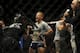 May 24, 2014; Las Vegas, NV, USA; New bantamweight champion TJ Dillashaw celebrates his TKO win over opponent Renan Barao (not pictured) following their UFC 173 bantamweight championship bout at MGM Grand Garden Arena. Mandatory Credit: Stephen R. Sylvan