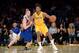 LOS ANGELES, CA - APRIL 11: Nick Young #0 of the Los Angeles Lakers handles the ball against Steve Blake #25 of the Golden State Warriors at Staples Center on April 11, 2014 in Los Angeles, California. NOTE TO USER: User expressly acknowledges and agrees