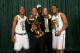 BOSTON - JUNE 17: (L-R) Ray Allen #20, Head Coach Doc Rivers, Kevin Garnett #5, General Manager Danny Ainge and Paul Pierce #34 of the Boston Celtics pose for a portrait with the Larry O'Brien trophy after defeating the Los Angeles Lakers in Game Six of t