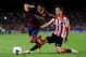 BARCELONA, SPAIN - APRIL 20: Alexis Sanchez of FC Barcelona duels for the ball with Ander Herrera of Athletic Club during the La Liga match between FC Barcelona and Athletic Club at Camp Nou on April 20, 2014 in Barcelona, Spain. (Photo by David Ramos/G