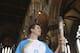 GLASGOW, SCOTLAND - JULY 20: Scott Maxwell carries the Queens Baton Relay as it arrives in Glasgow on July 20, 2014 in Glasgow, Scotland. A total of 400 people will carry the Queens Baton Relay around Glasgow ahead of the Commonwealth Games opening cerem