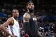 OKLAHOMA CITY, OK - FEBRUARY 20: Kevin Durant #35 of the Oklahoma City Thunder and LeBron James #6 of the Miami Heat stand on the court on February 20, 2014 at the Chesapeake Energy Arena in Oklahoma City, Oklahoma. NOTE TO USER: User expressly acknowled