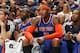 CHARLOTTE, NC - NOVEMBER 8: Carmelo Anthony #7 of the New York Knicks looks on from the bench during the game against the Charlotte Bobcats at the Time Warner Cable Arena on November 8, 2013 in Charlotte, North Carolina. NOTE TO USER: User expressly ackn