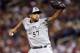 Jul 15, 2014; Minneapolis, MN, USA; National League pitcher Francisco Rodriguez (57) of the Milwaukee Brewers throws a pitch in the 6th inning during the 2014 MLB All Star Game at Target Field. Mandatory Credit: Jesse Johnson-USA TODAY Sports