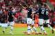 SOUTHAMPTON, ENGLAND - MAY 11: Juan Mata (L) of Manchester United celebrates with team mates after scoring during the Barclays Premier League match between Southampton and Manchester United at St Mary's Stadium on May 11, 2014 in Southampton, England. (