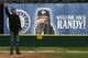 SEATTLE - APRIL 12: Former Mariners star Randy Johnson waves to the crowd prior to throwing out the ceremonial first pitch before the Mariners' home opener against the Oakland Athletics at Safeco Field on April 12, 2010 in Seattle, Washington. (Photo by