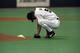 29 Sep 1998: Pitcher Randy Johnson #51 of the Houston Astros crouches down during game one of the National League Divisional Series against the San Diego Padres at the Astrodome in Houston, Texas. The Padres defeated the Astros 2-1. Mandatory Credit: Ste