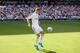 MADRID, SPAIN - JULY 17: . Toni Kroos with the ball in his new Real Madrid shirt during his official unveiling at Santiago Bernabeu Stadium on July 17, 2014 in Madrid, Spain. Toni Kroos who won the World Cup with Germany in Brazil is Real Madrid's first