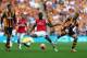 LONDON, ENGLAND - MAY 17: Yaya Sanogo of Arsenal take on Liam Rosenior (R) and Curtis Davies of Hull City (L) during the FA Cup with Budweiser Final match between Arsenal and Hull City at Wembley Stadium on May 17, 2014 in London, England. (Photo by Cli