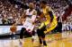 MIAMI, FL - MAY 30: Dwyane Wade #3 of the Miami Heat brings the ball up the floor as Paul George #24 of the Indiana Pacers defends during Game Six of the Eastern Conference Finals of the 2014 NBA Playoffs at American Airlines Arena on May 30, 2014 in Mia