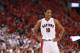 TORONTO,ON - MAY 4: DeMar DeRozan #10 of the Toronto Raptors on the court during Game seven of the Quarterfinal NBA Eastern Conference playoff game against the Brooklyn Nets at the Air Canada Centre on May 4, 2014 in Toronto, Ontario, Canada. NOTE TO USER