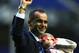LIVERPOOL, ENGLAND - MAY 03: Manager Roberto Martinez of Everton waves to the fans with his daughter at the end of the Barclays Premier League match between Everton and Manchester City at Goodison Park on May 3, 2014 in Liverpool, England. (Photo by Cli