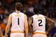 PHOENIX, AZ - DECEMBER 23: Goran Dragic #1 and Eric Bledsoe #2 of the Phoenix Suns during the NBA game against the Los Angeles Lakers at US Airways Center on December 23, 2013 in Phoenix, Arizona. NOTE TO USER: User expressly acknowledges and agrees tha
