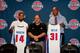 AUBURN HILLS - JULY 15: Detroit Pistons Head Coach and President of Basketball Operations Stan Van Gundy introduces Caron Butler #31 and D.J. Augustin #14 at a press conference on July 15, 2014 at Palace of Auburn Hills in Auburn Hills, Michigan.NOTE TO U