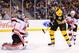 BOSTON, MA - OCTOBER 26: Zdeno Chara #33 of the Boston Bruins looks at the mid air loose puck against Martin Brodeur #30 of the New Jersey Devils at the TD Garden on October 26, 2013 in Boston, Massachusetts. (Photo by Brian Babineau/NHLI via Getty Image