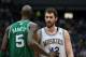 MINNEAPOLIS, MN - MARCH 30: Kevin Garnett #5 of the Boston Celtics grabs Kevin Love #42 of the Minnesota Timberwolves during the game on March 30, 2012 at Target Center in Minneapolis, Minnesota. NOTE TO USER: User expressly acknowledges and agrees that,