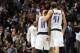 Dec 20, 2013; Dallas, TX, USA; Dallas Mavericks shooting guard Monta Ellis (11) and power forward Dirk Nowitzki (41) react during the game against the Toronto Raptors at American Airlines Center. Toronto won 109-108. Mandatory Credit: Kevin Jairaj-USA TOD