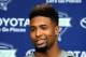 Jul 22, 2014; East Rutherford, NJ, USA; New York Giants wide receiver Odell Beckham Jr. answers questions from media during training camp at Quest Diagnostics Training Center. Mandatory Credit: Noah K. Murray-USA TODAY Sports