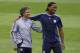 VALENCIA, SPAIN - APRIL 09: Chelsea Coach Jose Mourinho (L) shares a joke with striker Didier Drogba during Chelsea training and press conference ahead of tomorrow's Champions League Quarter Final Second Leg match against Valencia, at the Stadium Mestall