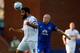 BIRKENHEAD, ENGLAND - JULY 22: Marcus Holness (L) of Tranmere in action with Steven Naismith of Everton during the Pre Season Friendly between Tranmere Rovers and Everton at Prenton Park on July 22, 2014 in Birkenhead, England. (Photo by Paul Thomas/Getty