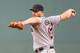 BOSTON, MA - JUNE 13: Justin Masterson #63 of the Cleveland Indians throws against the Boston Red Sox in the first inning at Fenway Park on June 13, 2014 in Boston, Massachusetts. (Photo by Jim Rogash/Getty Images)