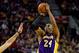 Apr 10, 2013; Portland, OR, USA; Los Angeles Lakers shooting guard Kobe Bryant (24) shoots against the Portland Trail Blazers at the Rose Garden. Mandatory Credit: Craig Mitchelldyer-USA TODAY Sports