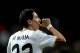 MADRID, SPAIN - FEBRUARY 05: Angel Di Maria of Real Madrid CF celebrates scoring their third goal during the Copa del Rey semifinal first leg match between Real Madrid CF and Club Atletico Madrid at Estadio Santiago Bernabeu on February 5, 2014 in Madrid