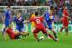 GENEVA, SWITZERLAND - JUNE 10: Alen Halilovic and Arijan Ademi of Croatia fights for the ball with Joao Moutinho of Portugal during the international friendly match between Portugal and Croatia on June 10, 2013 in Geneva, Switzerland. (Photo by Harold C