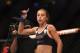 July 26, 2014; San Jose, CA, USA; Joanna Jedrzejczyk celebrates her victory against Juliana Lima following the women s strawweight bout of the FOX UFC Saturday at SAP Center. Mandatory Credit: Kyle Terada-USA TODAY Sports