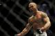 May 24, 2014; Las Vegas, NV, USA; Robbie Lawler (red) screams after finishing his UFC 173 light heavyweight bout against opponent Jake Ellenberger (blue) at MGM Grand Garden Arena. Lawler won his bout by way of TKO. Mandatory Credit: Stephen R. Sylvanie-U