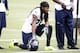 Jun 17, 2014; Renton, WA, USA; Seattle Seahawks cornerback Richard Sherman (25) rests on the sideline during a minicamp scrimmage at the Virginia Mason Athletic Center. Mandatory Credit: Joe Nicholson-USA TODAY Sports