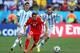 SAO PAULO, BRAZIL - JULY 01: Xherdan Shaqiri of Switzerland is challenged by Angel di Maria (L) and Jose Maria Basanta of Argentina during the 2014 FIFA World Cup Brazil Round of 16 match between Argentina and Switzerland at Arena de Sao Paulo on July 1