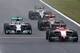 BUDAPEST, HUNGARY - JULY 27: Lewis Hamilton of Great Britain and Mercedes GP
drives next to Max Chilton of Great Britain and Marussia, Pastor Maldonado of Venezuela and Lotus and Kevin Magnussen of Denmark and McLaren during the Hungarian Formula One Gr