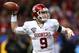 NEW ORLEANS, LA - JANUARY 02: Trevor Knight #9 of the Oklahoma Sooners looks to throw a pass against the Alabama Crimson Tide during the Allstate Sugar Bowl at the Mercedes-Benz Superdome on January 2, 2014 in New Orleans, Louisiana. (Photo by Streeter