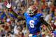 GAINESVILLE, FL - OCTOBER 05: Dante Fowler Jr. #6 of the Florida Gators celebrates a fumble recovery during the game against the Arkansas Razorbacks at Ben Hill Griffin Stadium on October 5, 2013 in Gainesville, Florida. (Photo by Sam Greenwood/Getty Im