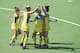 GLASGOW, SCOTLAND - JULY 25: Jodie Kenny of Australia celebrates scoring a goal during the Womens Hockey match between Australia and Wales at Glasgow National Hockey Centre during day two of the Glasgow 2014 Commonwealth Games on July 25, 2014 in Glasgow