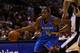 SAN ANTONIO, TX - MAY 29: Kevin Durant #35 of the Oklahoma City Thunder handles the ball in the fourth quarter against the San Antonio Spurs during Game Five of the Western Conference Finals of the 2014 NBA Playoffs at AT&T Center on May 29, 2014 in San A
