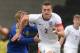 BURTON UPON TRENT, ENGLAND - MAY 29: Calum Chambers of England U19 tackled by Viacheslav Tankovskyi of Ukraine U19 during the Uefa U19 Championship Elite Round match between England U19 and Ukraine U19 at Pirelli Stadium on May 29, 2014 in Burton upon Tre