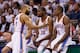 Derek Fisher, now the head coach of the New York Knicks, schooling Ibaka during a game this past season.
