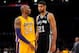LOS ANGELES, CA - NOVEMBER 13: Tim Duncan #21 of the San Antonio Spurs and Kobe Bryant #24 of the Los Angeles Lakers share a laugh while playing on November 13, 2012 at the Staples Center in Los Angeles, California. NOTE TO USER: User expressly acknowled